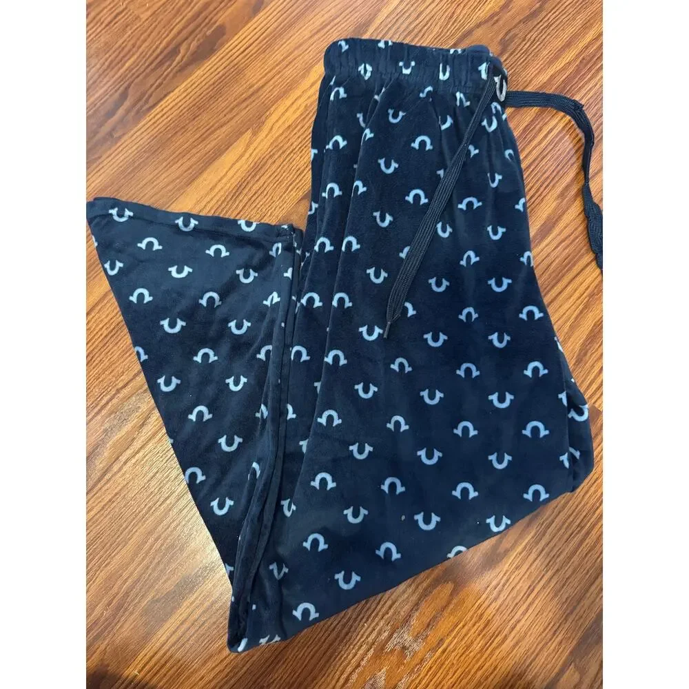 True Religion Men’s Large Blue Horseshoe Logo Fleece Pajama Lounge Pants